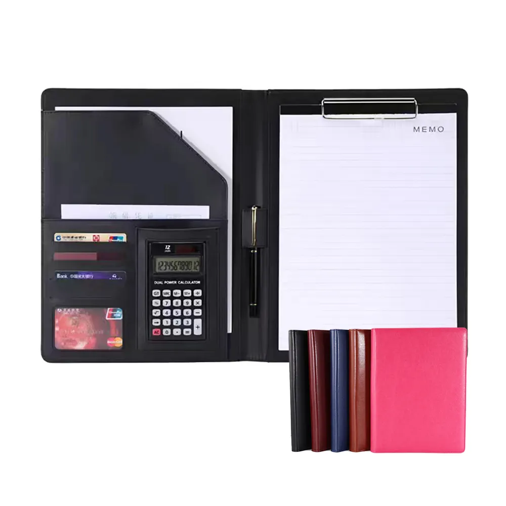 Tất cả các màu đen tùy chỉnh bán buôn nộp hồ sơ sản phẩm da máy tính clipboard A4 tập tin phụ thư mục tổ chức tài liệu Pad Folio