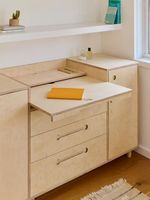 Buffet multifonctionnel en contreplaqué marin nordique avec bureau dissimulé, meuble de rangement gain de place pour salon (personnalisable)