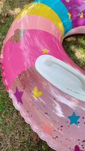 Anneau de natation à paillettes <span class=keywords><strong>arc</strong></span>-<span class=keywords><strong>en</strong></span>-<span class=keywords><strong>ciel</strong></span> avec poignée bouée de sauvetage gonflable portable Anneau de natation de piscine mignon - Product Image 6