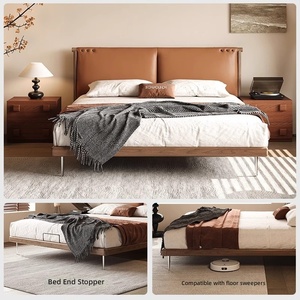 Lit double moderne en cuir véritable, écologique, durable, avec pieds hauts, confortable et moelleux, pour chambre principale - Product Image 2