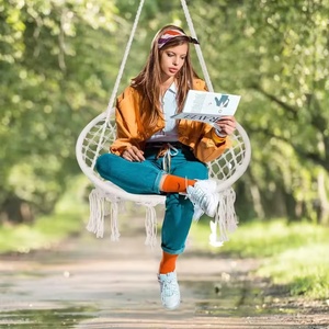 Sedia Sospesa Boho in Macramè con Nappe, Seduta Rotonda in Corda Stile Scandinavo Nordico <span class=keywords><strong>per</strong></span> Giardino, Patio e Terrazza - Product Image 3