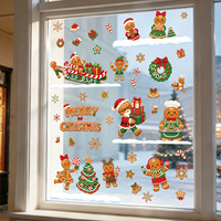 LINGKAI Adhesivos Estáticos para Ventanas de Navidad con Diseño de Hombre de Jengibre, Galletas, Papá Noel, Trineo y Corona, Pegatinas de Vidrio para Decoración Navideña