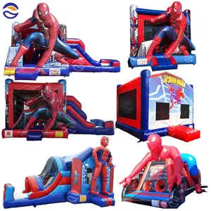 Komersial Spiderman Spider Man Tiup Melompat Bouncer Castle Bouncing Rumah Combo dengan Hambatan Kolam Renang
