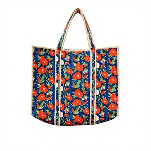 Best Quality Large 18 Inch Spring Solid Color Eco-Friendly Reusable Lightweight Cotton Hand Block Tote Bag - Product Image 1