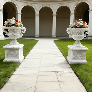 Maceta Grande de Mármol Blanco Natural, Florero Clásico, Decoración para Jardín, Patio o Terraza - Product Image 1
