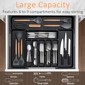 Organisateur de <span class=keywords><strong>tiroir</strong></span> de <span class=keywords><strong>cuisine</strong></span> extensible multifonctionnel et organisateur d'ustensiles avec bloc à couteaux, sélection de boîtes et de bacs de <span class=keywords><strong>rangement</strong></span> - Product Image 1