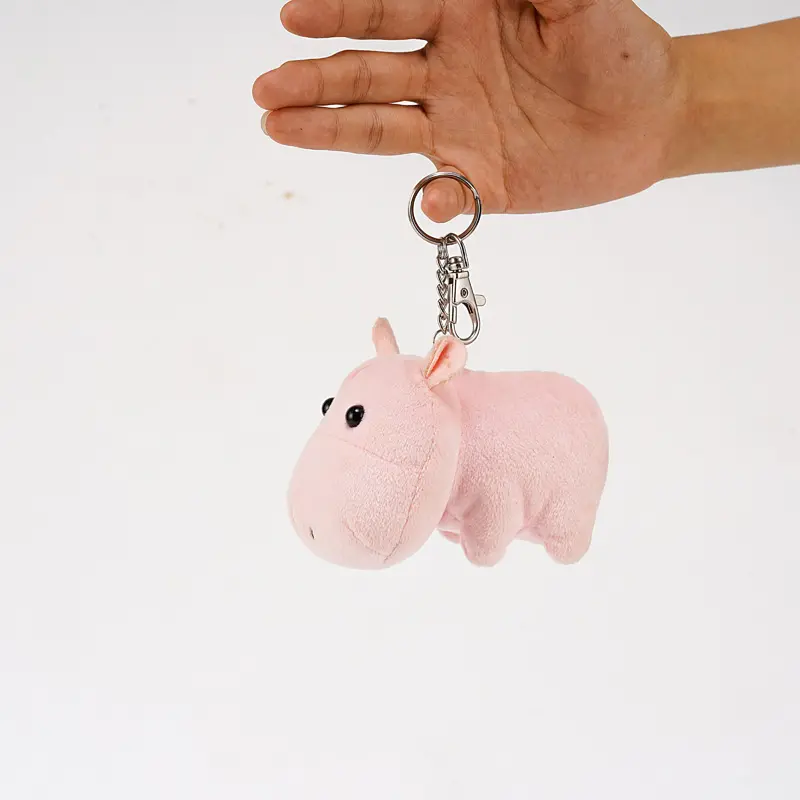 Custom Small 10cm Stuffed Plush Hippo Toy Cute Soft Anime Zoo Animal Keychain for Kids Washable and Fashionable