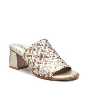Carmela Women's Heeled Slipper Gold 162191 Metallic Woven Upper Block Heel <b>Sandal</b> - Product Image 2