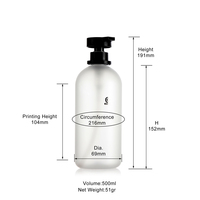Flacon cosmétique en PET transparent givré de 500 ml avec pulvérisateur à pompe, impression sérigraphique pour l'emballage de produits de soin de la peau, shampooing, après-shampoing