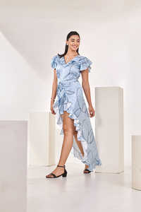 Combinaison imprimée à col plissé avec traîne à volants détachable, ensemble coordonné pour femme, tenue élégante une pièce au design raffiné - Product Image 2