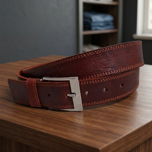 Natural Cow Hide Leather <b>Belt</b> Brown Color Eco-Friendly High Quality Men's <b>Vintage</b> Style Rectangular Steel Buckle Waterproof - Product Image 1