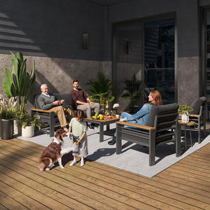 Juego de Muebles de Jardín Dwoo de 5 Piezas en Aluminio Duradero Gris Oscuro Sofá Modular para Patio de 7 Plazas - Product Image 2