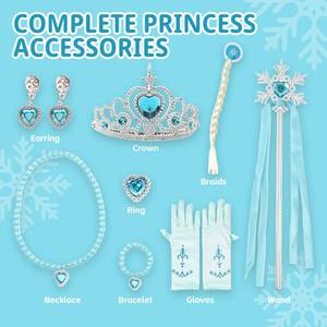 Ensemble de costumes pour filles en gros, robe de princesse bleue en tulle avec cape et accessoires, tenue de fête d'Halloween ou d'anniversaire pour enfants - Product Image 4