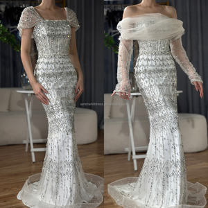 Serene Hill <span class=keywords><strong>Blue</strong></span> Mermaid Perlé Robes de soirée de mariage Robes avec manches détachables incluses LA72714 - Product Image 6