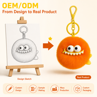 Porte-clés Monstre Orange en Peluche Doux et Moelleux avec Pompon, Breloque de Sac, Cadeau