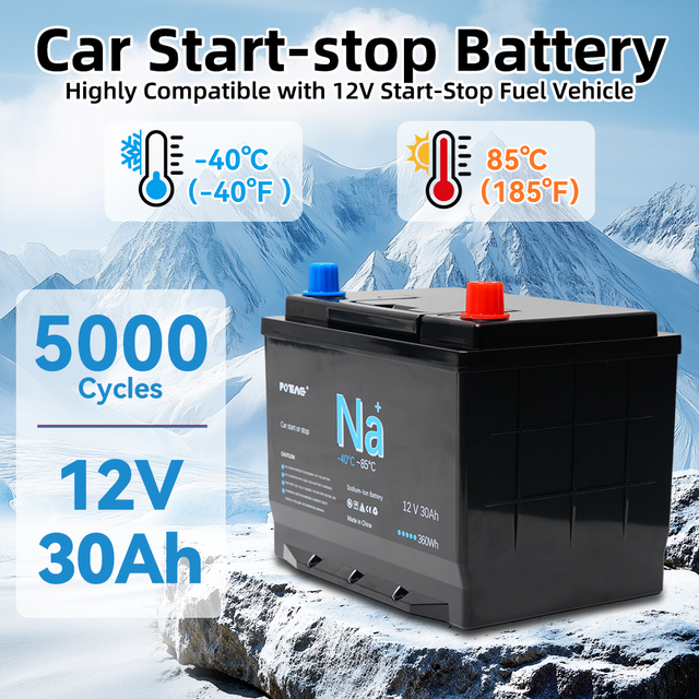 Sodium-ion Start-Stop Battery 12V 30Ah Lead Acid Replacement BMS 5000 Cycles -40 Work IP67 Waterproof 3-Year Warranty