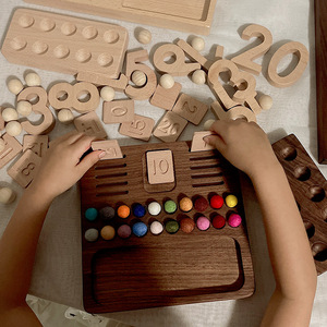 Tablero de Conteo Digital Montessori Australiano Hecho a Mano, Tablero de Madera Maciza de Nogal Negro y Haya, Juguete Educativo para Niños - Product Image 2