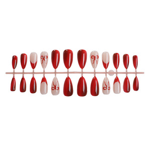 ZHI JIA Unghie Finte Riutilizzabili di Alta Qualità, Rosse Effetto Occhio di Gatto, Punta Francese, Forma a Mandorla, con Fiocco, per San Valentino - Product Image 6