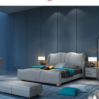 Lit double en cuir de luxe moderne Chambre à coucher principale haut de gamme Design de mariage Usine élégante de cadre en bois Lits rembourrés en gros