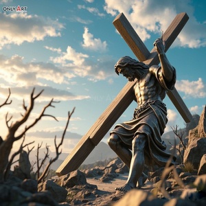 Escultura de Bronce de Jesús de la Novena Estación de la Vía Crucifija, Tamaño Real, Tercera Caída, 14 Estaciones, OAB-RJ032 - Product Image 3
