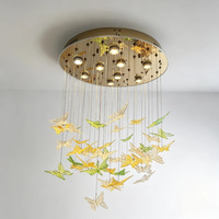 Lustre Papillon en Cristal de Luxe, Luminaire Suspendu pour Salon et Restaurant, Verre Artistique Créatif