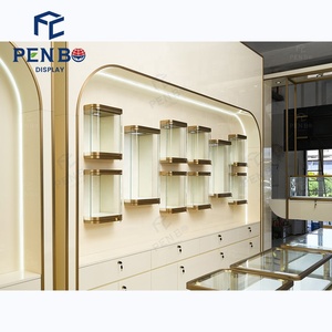 מותאם אישית ראווה עץ טון זהב בז 'להתאמה אישית עם קיר זכוכית רכוב עיצוב ארון - Product Image 2