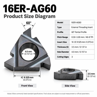 16ER-AG60 CNC Lathe Tools for Metric and Inch External Threading for Stainless Steel Ast Iron Harded Metal