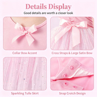 Vestido de Ballet de Algodón para Niñas, con Tutú y Leotardo, para Práctica de Danza y Actuaciones en Escenario, Manga Corta, Decoración de Lazo, Falda de Tul Brillante