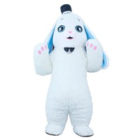 Mascotte gonflable de costume portable en peluche de vêtements de lapin bleu à longues oreilles pour adulte