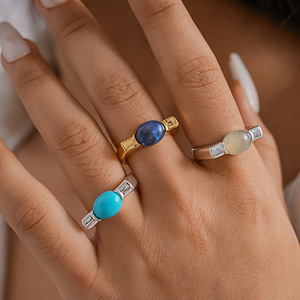 แหวนวงเปิดรูปไข่เคลือบทอง 18K ทำจากเรซิ่นไล่สี สำหรับผู้หญิง ดีไซน์หรูหราโดดเด่น แหวนสวมใส่นิ้วชี้ - Product Image 2