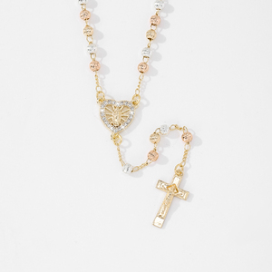Colliers pendentif coeur plaqué or 14 carats Trois couleurs perlées <span class=keywords><strong>amour</strong></span> Virgen De Guadalupe Collier <span class=keywords><strong>pour</strong></span> dames Collier chapelet - Product Image 1