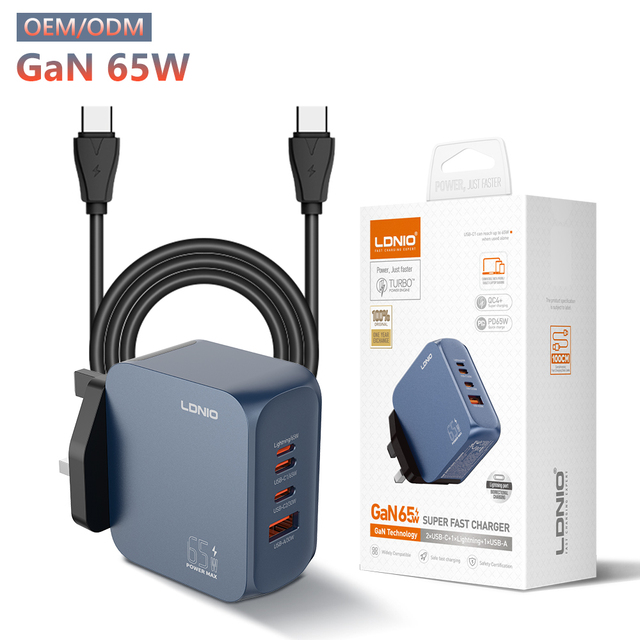 LDNIO Q7 65W USB C Charger Laptop Charger 4 Port Multi Fast Charging GaN Power Adapter