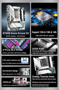 JGINYUE B760M-Snow Dream scheda madre LGA 1700 supporta <span class=keywords><strong>Intel</strong></span> <span class=keywords><strong>Core</strong></span> I3/i5/i7/<span class=keywords><strong>i9</strong></span> 12th/13th processore Dual Channel DDR5 Memory New - Product Image 5