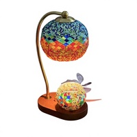 Lampe chauffe-bougie sans flamme en verre mosaïque, base en bois turque marocaine faite à la main, veilleuse réglable avec minuterie et intensité variable pour la maison