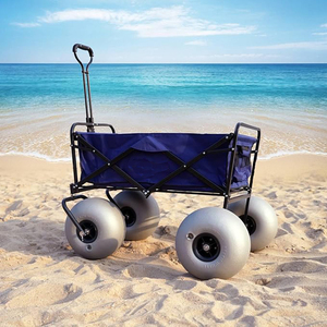 Chariot pliable avec quatre roues de 12 pouces à ballon, construction en fer et polyester durable, portable pour le camping, l'extérieur et la plage - Product Image 5