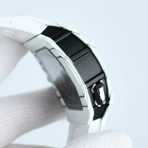 Luxury Men's Sports <b>Watch</b> Light Blue Rubber Strap Hollow Mechanical Design Barrel-Shaped <b>Case</b> High-End Business Glass Pointer - Product Image 2