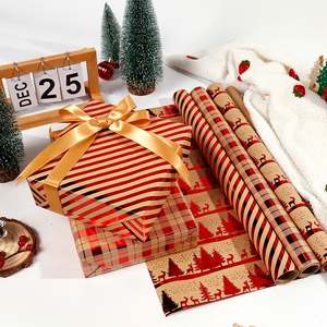 Papel de regalo de Navidad al por mayor de fábrica con estampado en caliente 43*300 cm papel de regalo Kraft - Product Image 5