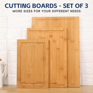 Ensemble de planches à découper en bambou 3 pièces, qualité supérieure, organique, respectueux des lames de couteau, blocs de découpe pour la cuisine - Product Image 2