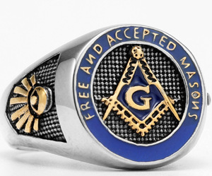 Anillo Masónico Vintage Religioso para Hombre, Anillo de los Masones Libres y Aceptados, Acero Inoxidable, Regalo de Boda para Motociclistas, Chapado en Oro de 18K - Product Image 4