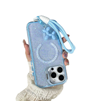 Coque 3-en-1 scintillante avec support magnétique, protection d'objectif et breloque chiot avec dragonne pour iPhone 18 17 16 ProMax