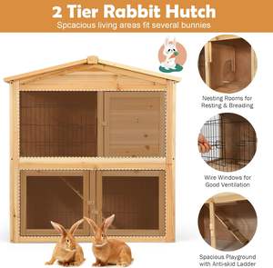 Doppeldecker Rabbit Hutch Wasserdichtes Dach Meers chweinchen Frettchen Käfig Rampe Outdoor Pet <span class=keywords><strong>House</strong></span> für Kleintiere Holzbau - Product Image 4