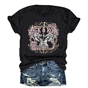 T-<span class=keywords><strong>shirt</strong></span> <span class=keywords><strong>vintage</strong></span> imprimé à col rond pour femme, manches courtes, motif groupe rock avec design Nashville - Product Image 5