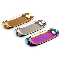Plateau de service encombrant pour salle de bain Bijoux Plat Organisateur de cosmétiques Plateau décoratif ovale en acier inoxydable