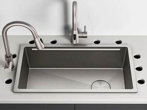 Fregadero de Cocina Grande de un Solo Tazón, Acero Inoxidable 304, 5MM de Grosor, Textura Martillada, Diseño Volcánico - Product Image 2