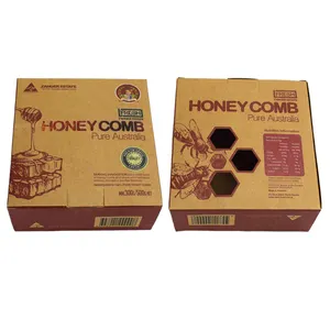 Embalaje de miel impreso cajas de papel Kraft venta al por mayor cajas de embalaje de cosméticos de alimentos plegados con ventana visible
