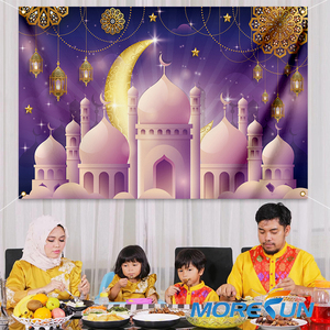 Fabrika toptan 110*180cm arka plan afiş ramazan dekorasyon duvar asılı Eid Mubarak dekoratif goblen - Product Image 5