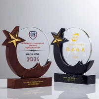 Trophées personnalisés en cristal, trophées personnalisés en bois en forme d'étoile avec base en bois