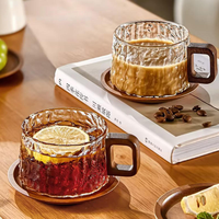 Thee-mokjesset van hoog borosilicaatglas met houten handvat, hittebestendig, BPA-vrij, vaatwasser- en magnetronbestendig voor warme/koude dranken