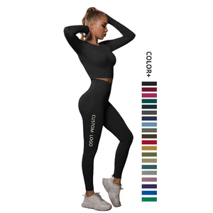 定制标志无缝瑜伽套装套装透气健身房健身服装-2件套提臀打底裤女性批发健身印花 - Product Image 1