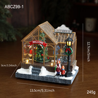 Maisons de village de Noël lumineuses à LED, boutique de jouets en résine, serre miniature, scène d'hiver, ensemble d'ornements de Noël pour table, cadeau de Noël